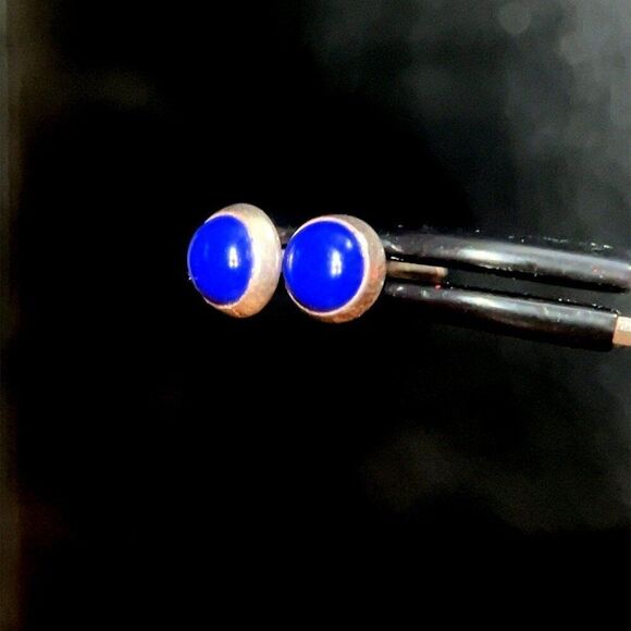 S925 Lapis/Onyx Stud Earrings - Picture 2 of 4